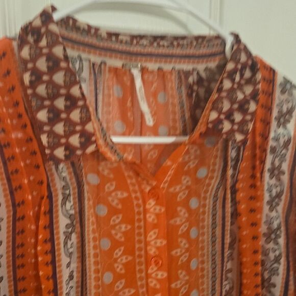 Free People Orange Long Sleeve Mandarin Collar Blouse - Picture 5 of 8